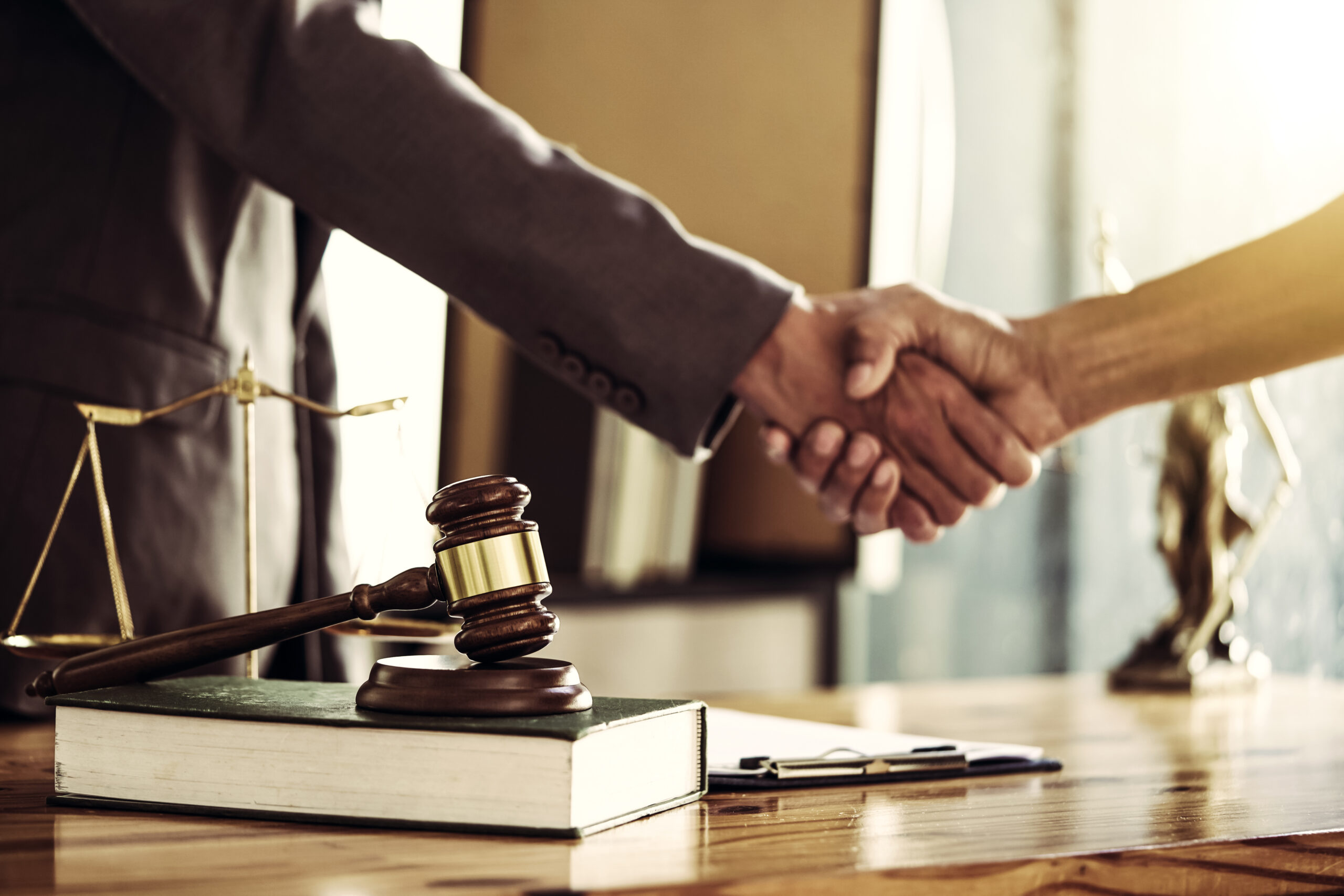 L'avvocato stringe la mano a un cliente